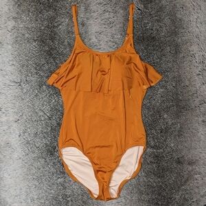 Garnet Hill Playa Ruffle-Overlay One-Piece Swimsuit Curry 6